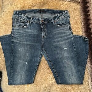 Silver Brand Jeans, Boyfriend Fit/Style, W33/L29, Dark Wash, Light Distressing